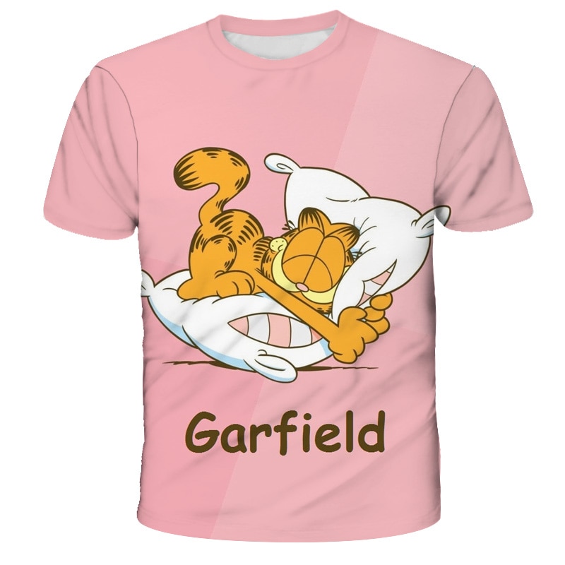 2022 Summer New Children Clothing Cute Cartoon Garfield T Shirt Kids Cool Camiseta 3D Short Sleeved 1