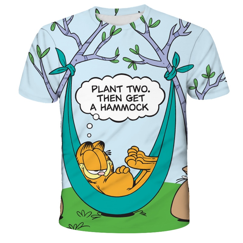 2022 Summer New Children Clothing Cute Cartoon Garfield T Shirt Kids Cool Camiseta 3D Short Sleeved 2