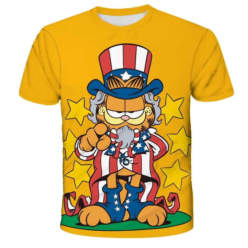 2022 Summer New Children Clothing Cute Cartoon Garfield T Shirt Kids Cool Camiseta 3D Short Sleeved 3