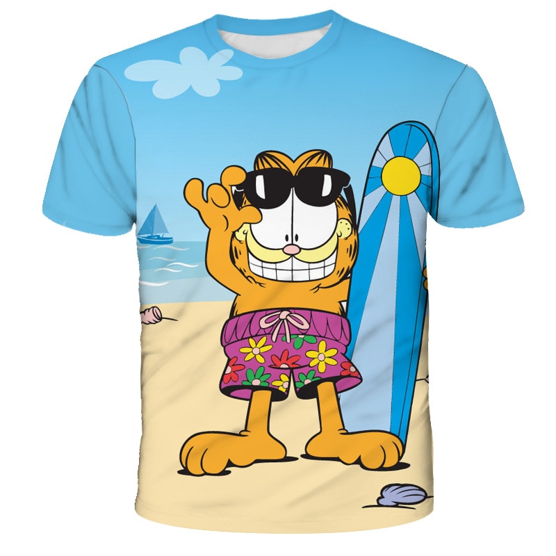 2022 Summer New Children Clothing Cute Cartoon Garfield T Shirt Kids Cool Camiseta 3D Short Sleeved 4