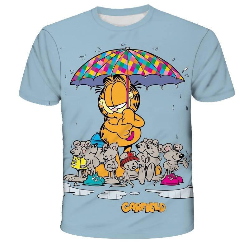 2022 Summer New Children Clothing Cute Cartoon Garfield T Shirt Kids Cool Camiseta 3D Short Sleeved 5