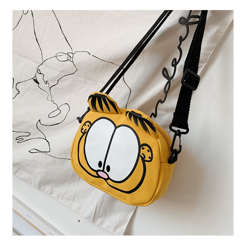 Cartoon Garfield Canvas Shoulder Bag Yellow Single Layer Headset Cell Phone Key Storage Bag Children s 1