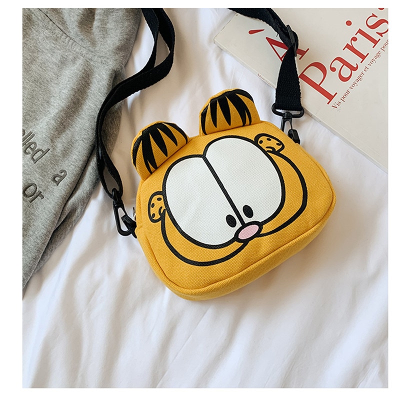 Cartoon Garfield Canvas Shoulder Bag Yellow Single Layer Headset Cell Phone Key Storage Bag Children s 2