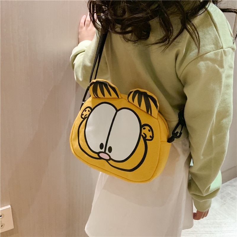 Cartoon Garfield Canvas Shoulder Bag Yellow Single Layer Headset Cell Phone Key Storage Bag Children s 3