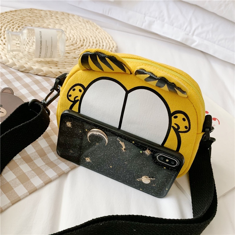 Cartoon Garfield Canvas Shoulder Bag Yellow Single Layer Headset Cell Phone Key Storage Bag Children s 4