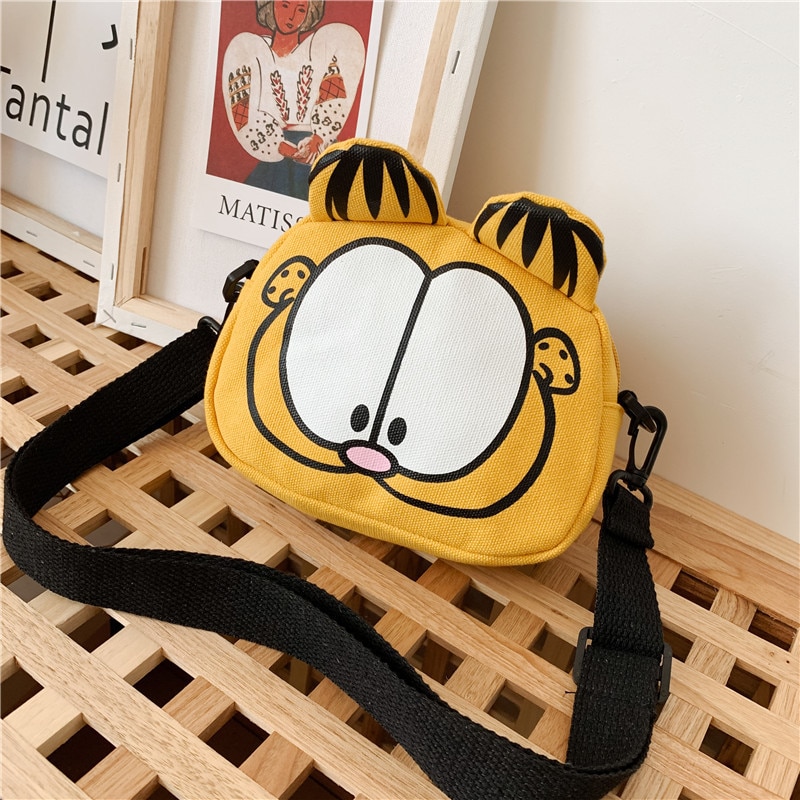 Cartoon Garfield Canvas Shoulder Bag Yellow Single Layer Headset Cell Phone Key Storage Bag Children s