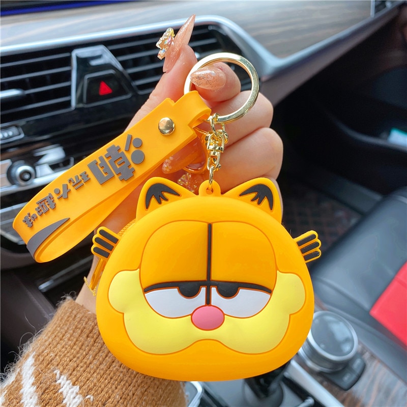 Cartoon Garfield Soft Silicone Key Chain Coin Change Purse Mini Headset Lipstick Storage Bag Couple Pendant 1