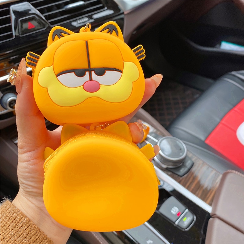 Cartoon Garfield Soft Silicone Key Chain Coin Change Purse Mini Headset Lipstick Storage Bag Couple Pendant 2