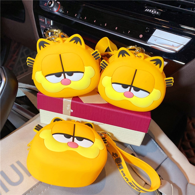 Cartoon Garfield Soft Silicone Key Chain Coin Change Purse Mini Headset Lipstick Storage Bag Couple Pendant 5