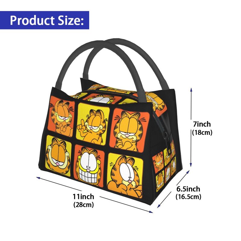 Vintage Cute Garfields Cat Thermal Insulated Lunch Bag Comic Cartoon Lunch Tote for Outdoor Camping Travel 2