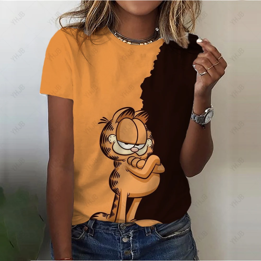 2023 New Summer Women Garfield Print T Shirt Street Casual Loose T Shirts Ladies O Neck