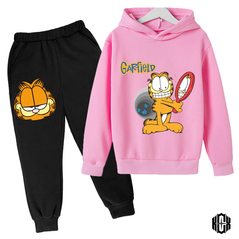 2024 Garfield Baby Boy Cool Garfield Hoodie 2 12 Years Old Cartoon Sweater Spring and AutumnThin 1