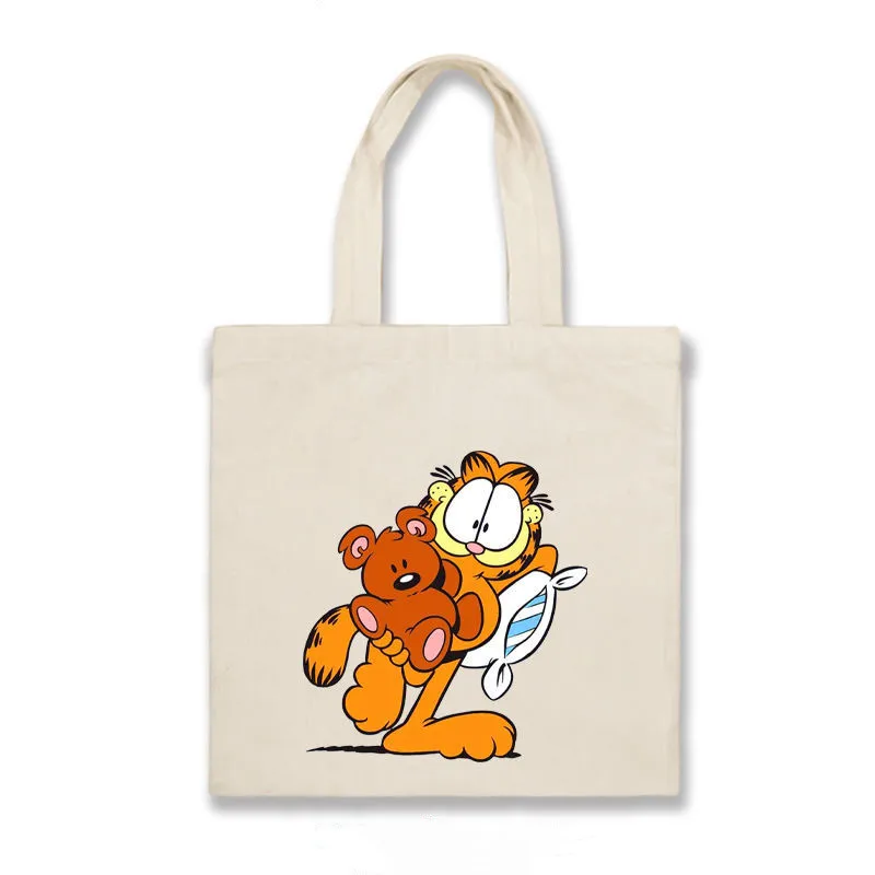 Animation Garfield Printing Large Capacity Canvas Shoulder Bag Ipad Laptop Storage Bag Student Bag Girl Christmas