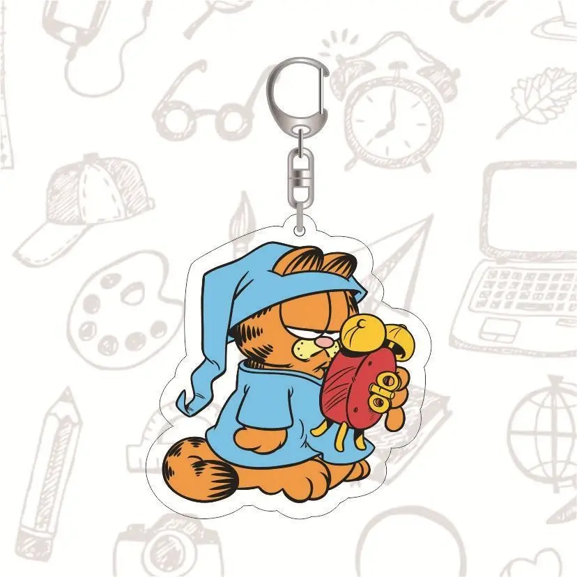 Cartoon Anime Periphery Image Garfield Acrylic Pendant Cute Funny Fat Cat Key Chain Backpack Decoration Children