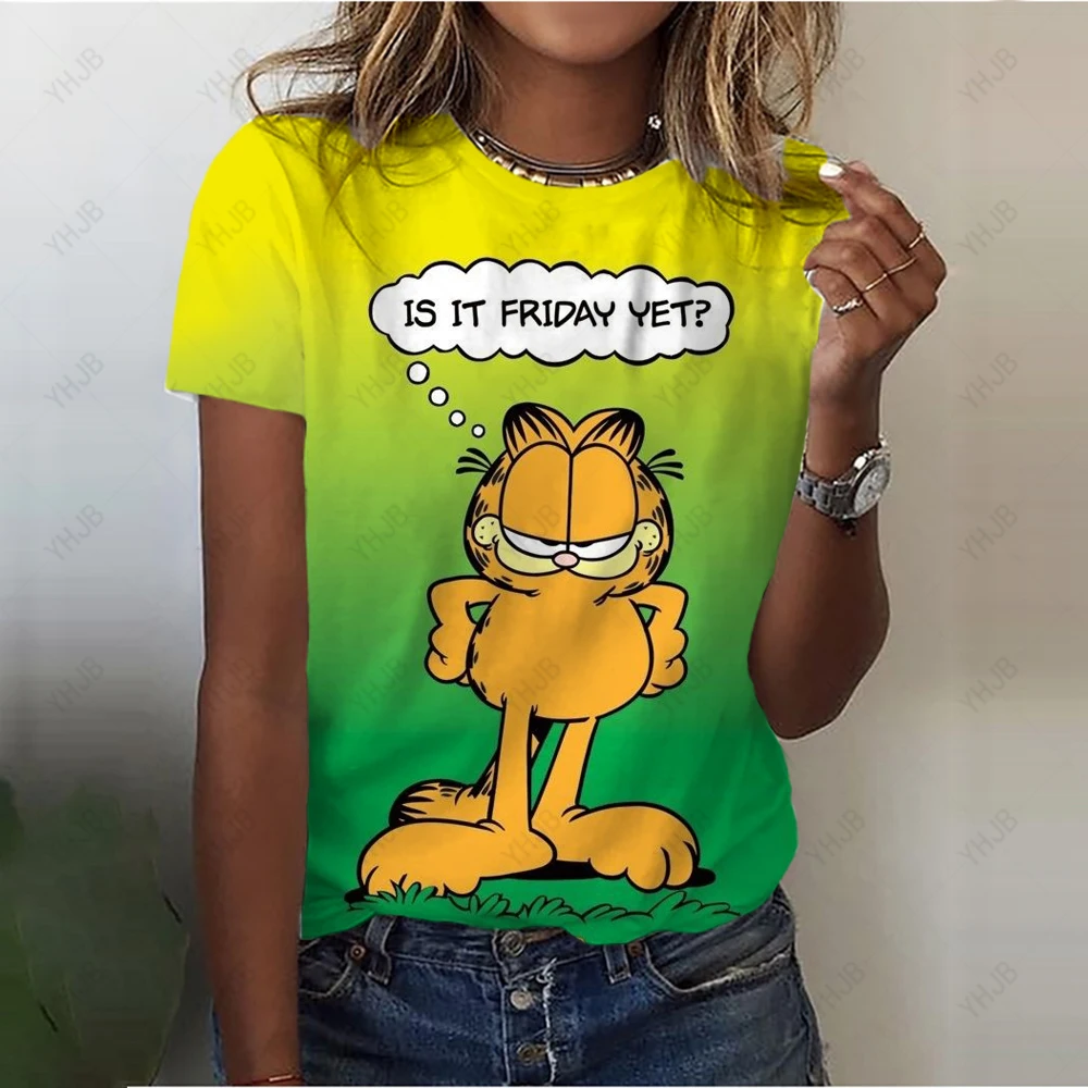 Cartoon Fashion Lovely Garfield Cat 3D Print Women Ladies Girls T Shirt Cartoon Harajuku O Neck