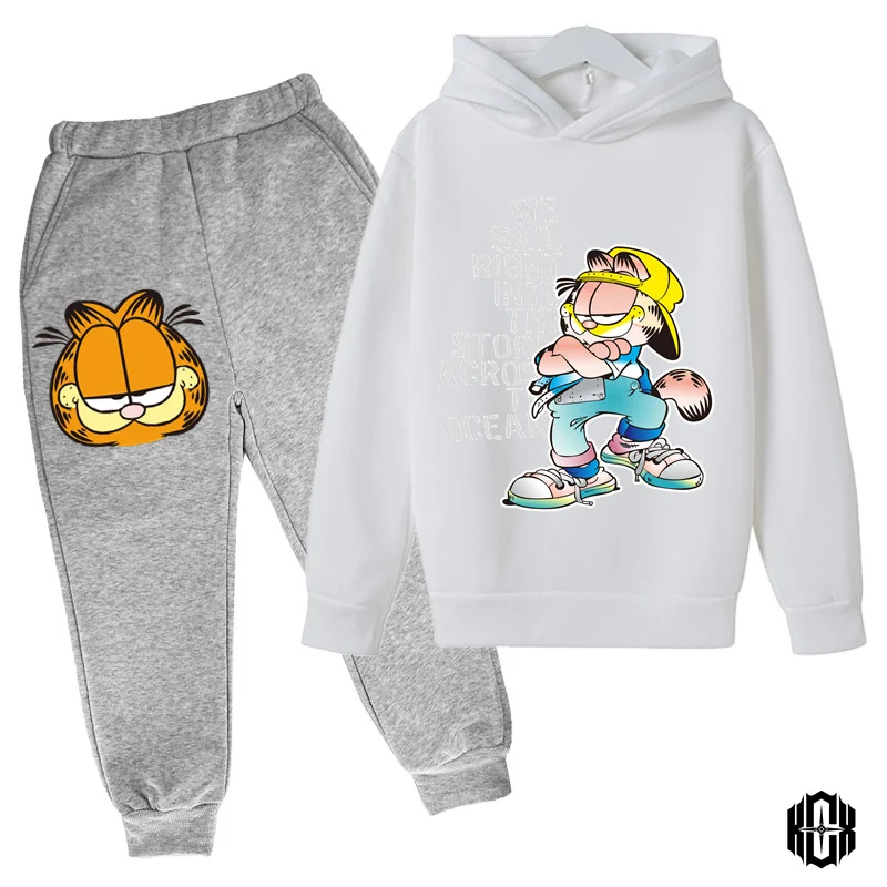 Children Garfield Hoodies Clothes Anime Spring Autumn Boys Girls Hoodies Set Kids Funny Harajuku Fashion Pullover