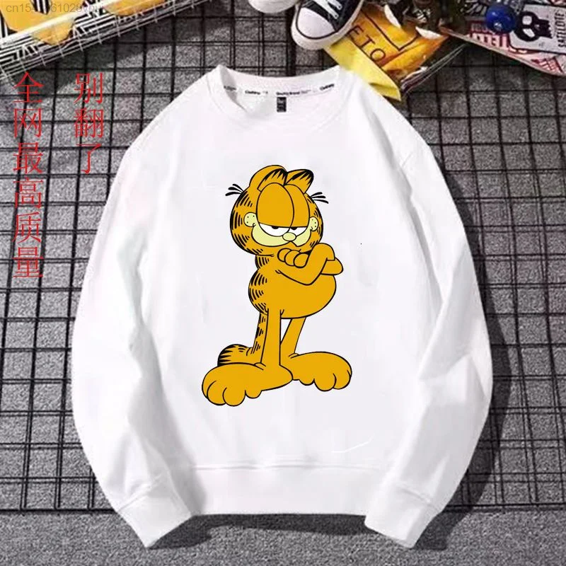 Cute Garfield Long Sleeve T Shirt Men s Women Kawaii Anime Cartoon New In White Hoodie