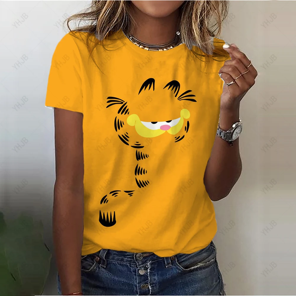 Garfield Cartoon Printed Short Sleeved T Shirt For Women S 2023 Summer New Korean Loose Fitting