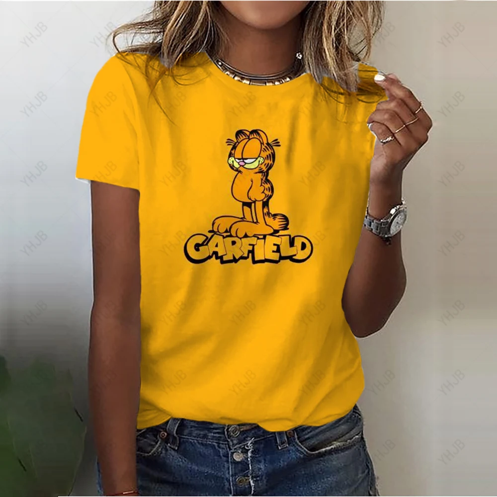 Garfield Print T Shirt For Women Sweet Style Ladies Short Sleeve Tees Summer Loose Pullover Female