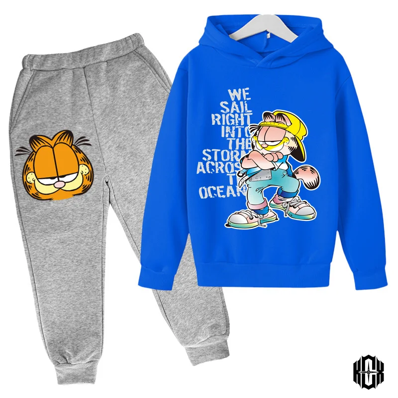 Children Garfield Hoodies Clothes Anime Spring Autumn Boys Girls Hoodies Set Kids Funny Harajuku Fashion Pullover
