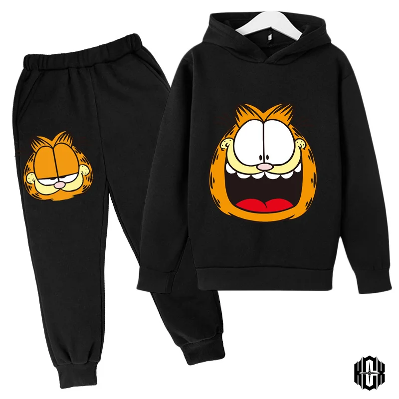 2024 Garfield Baby Boy Cool Garfield Hoodie 2 12 Years Old Cartoon Sweater Spring and AutumnThin