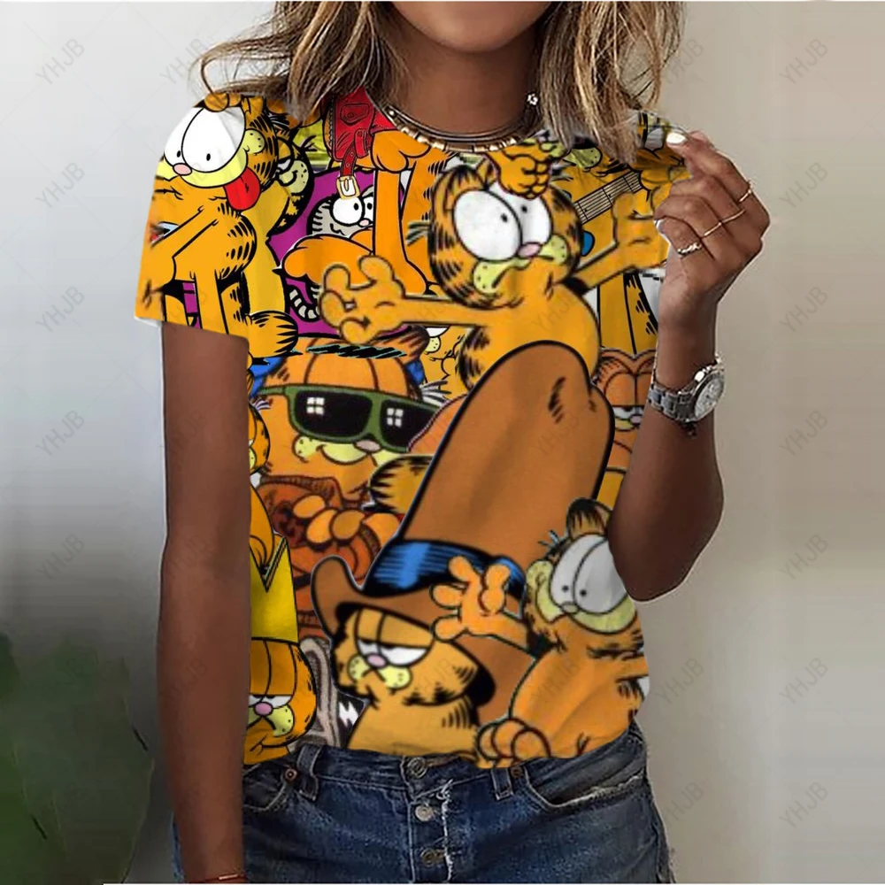 Cartoon Fashion Lovely Garfield Cat 3D Print Women Ladies Girls T Shirt Cartoon Harajuku O Neck