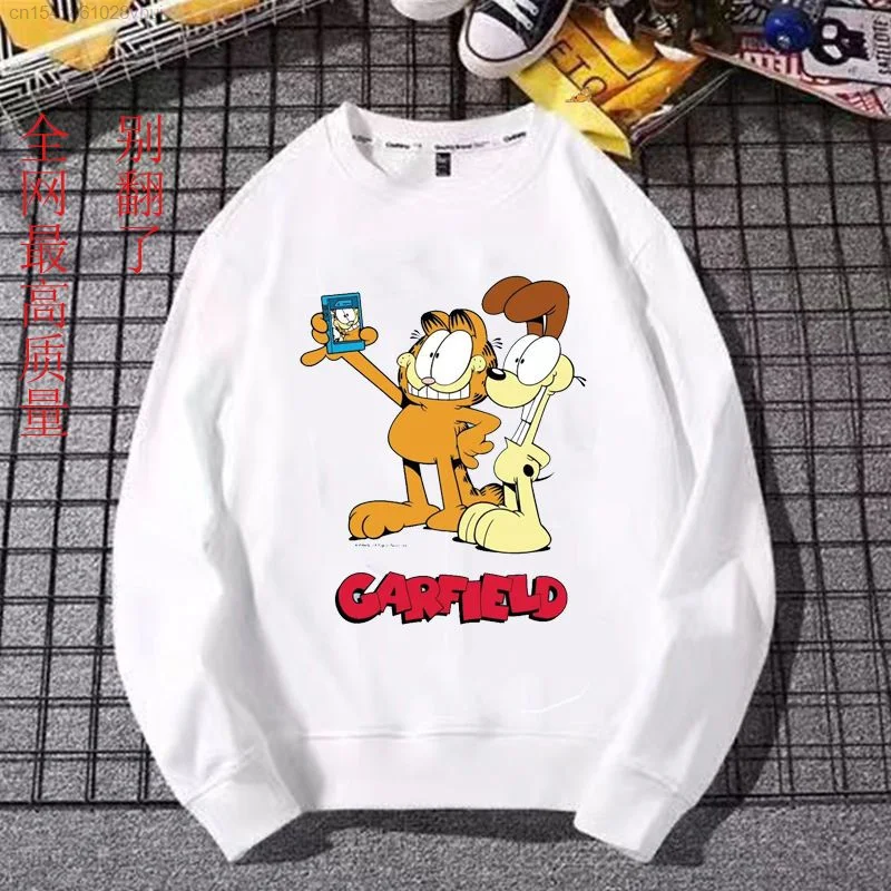 Cute Garfield Long Sleeve T Shirt Men s Women Kawaii Anime Cartoon New In White Hoodie
