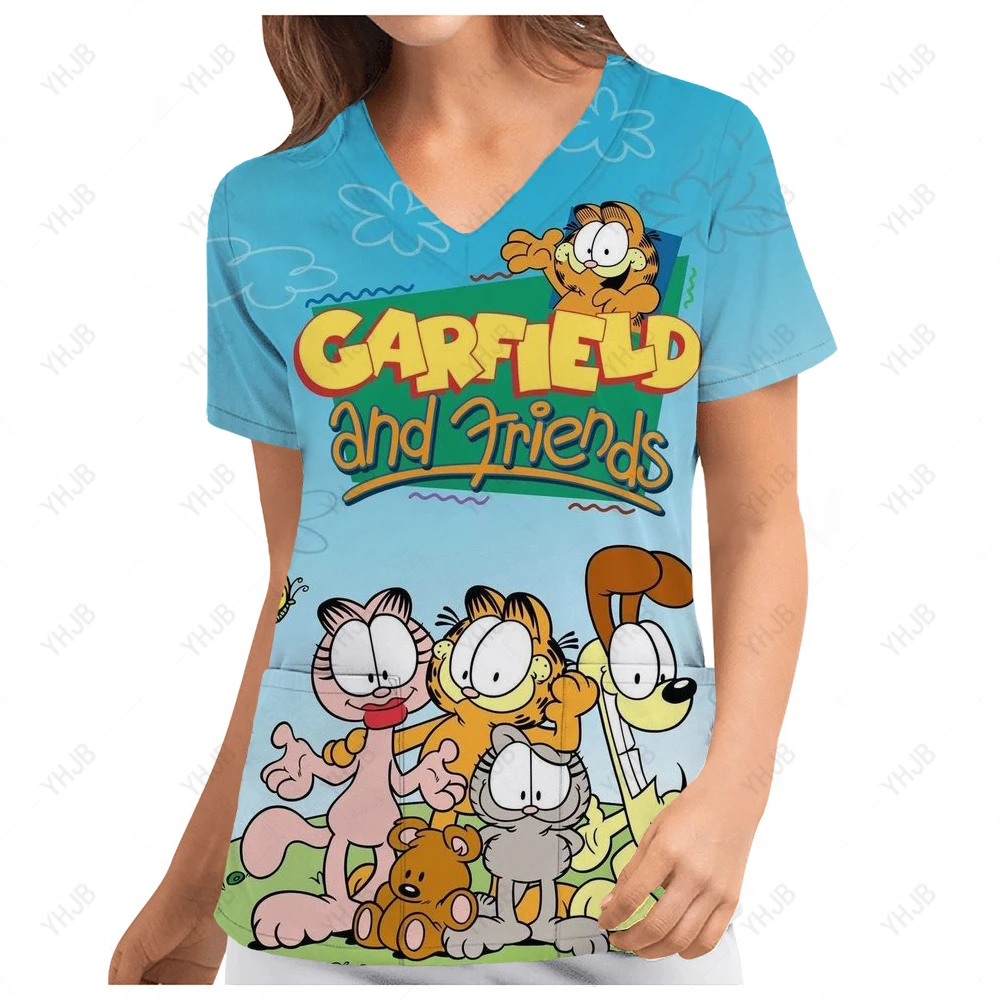 Hospital T shir T Shirt Summer T shirts Y2k Fashion Anime Garfield Nurse Uniform Top Women